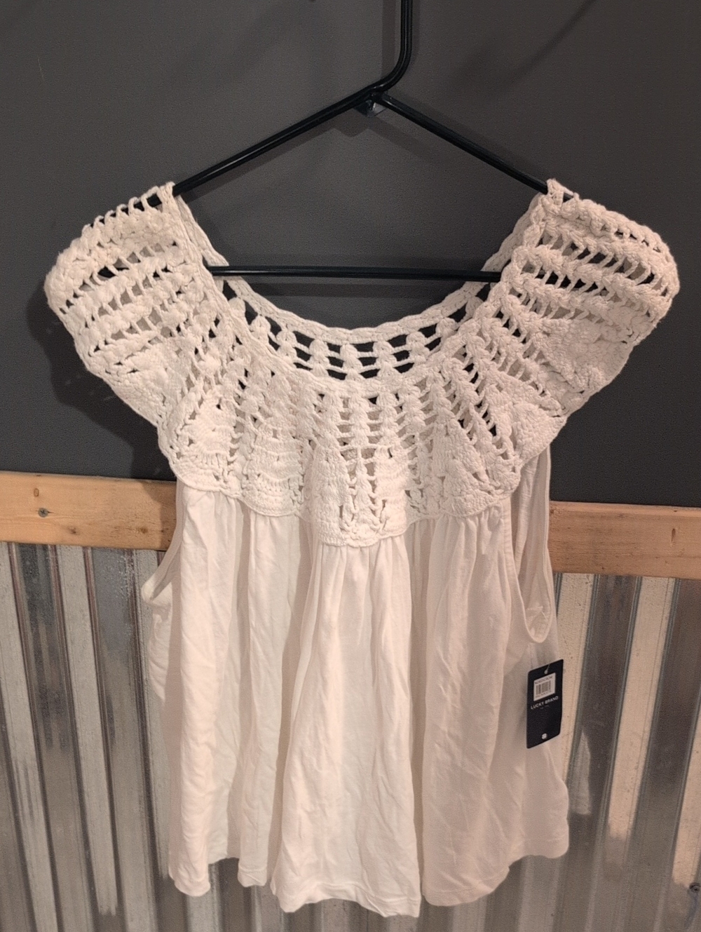 Lucky Brand White Crochet Yoke Tank Tunic